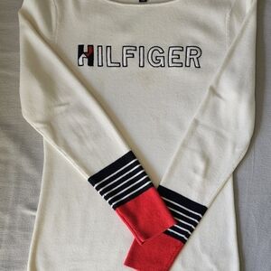 Tommy Hilfiger White Sweater with Red and Black Accents